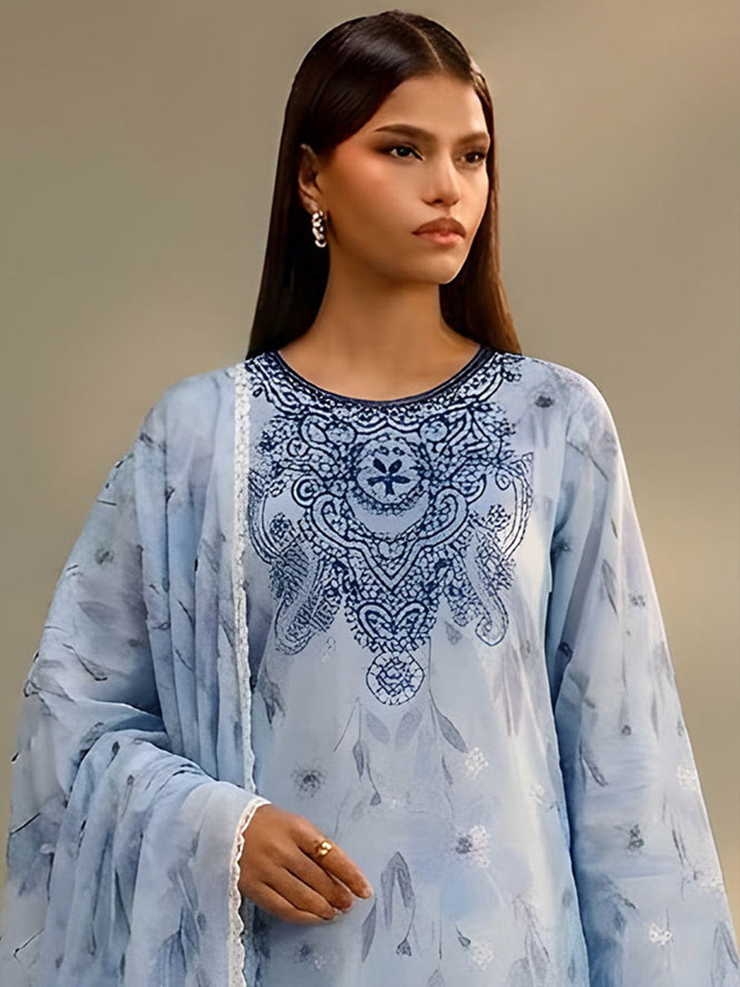 Jannat - Digital Embroidered Lawn - 3PC Suit - D-01