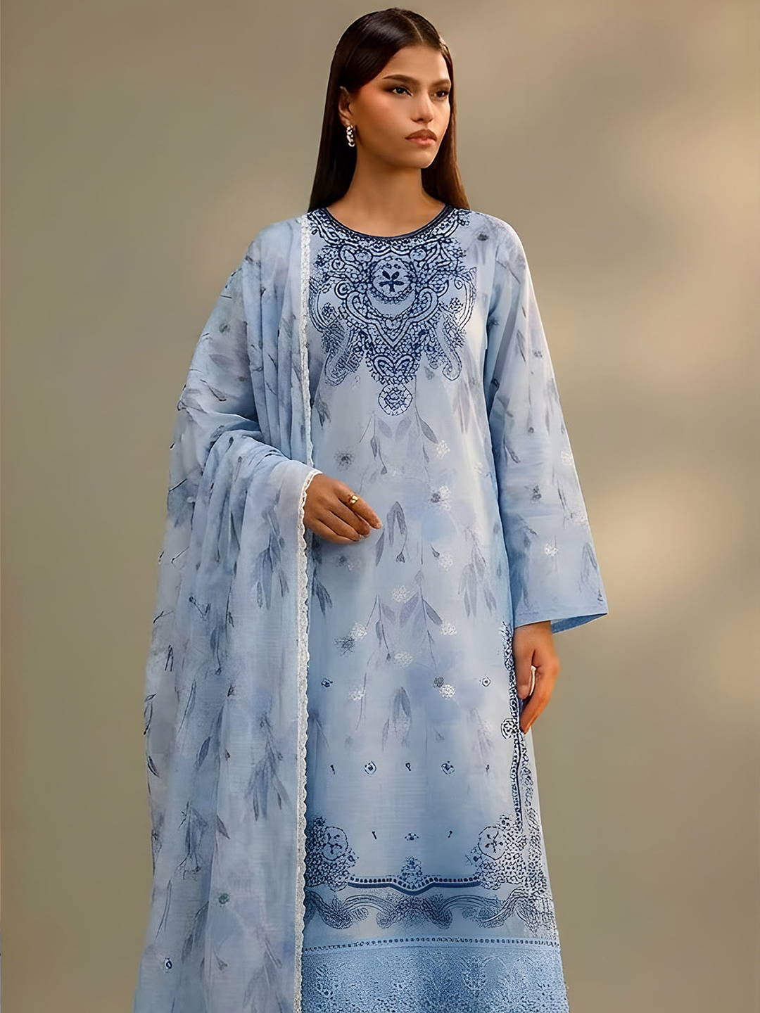 Jannat - Digital Embroidered Lawn - 3PC Suit - D-01