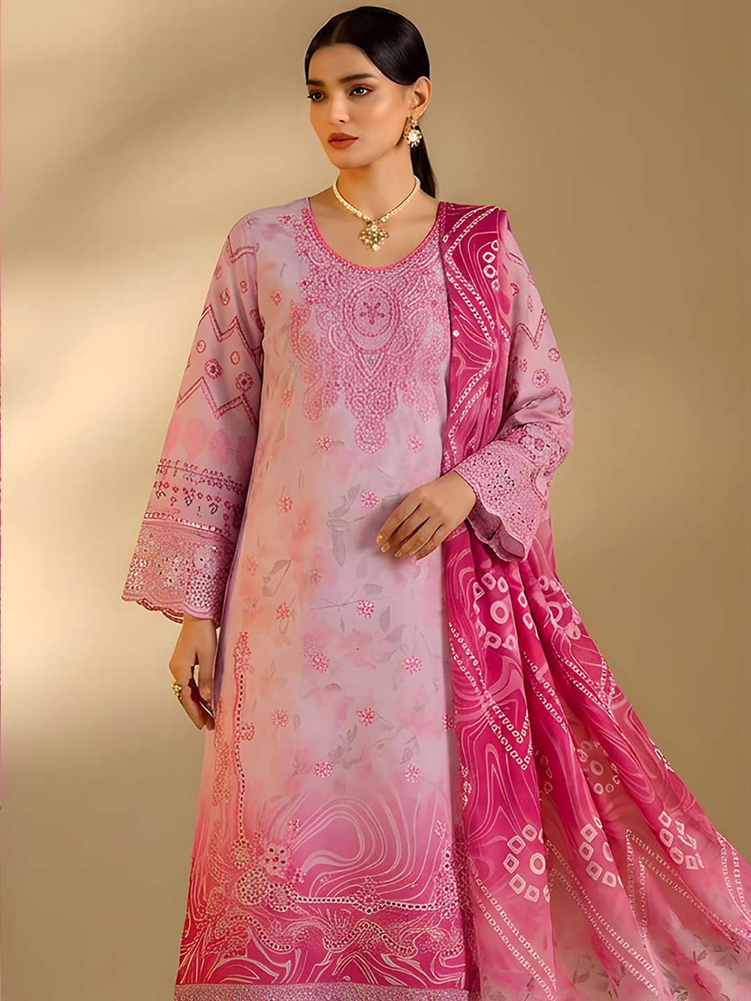Jannat - Digital Embroidered Lawn - 3PC Suit - D-08