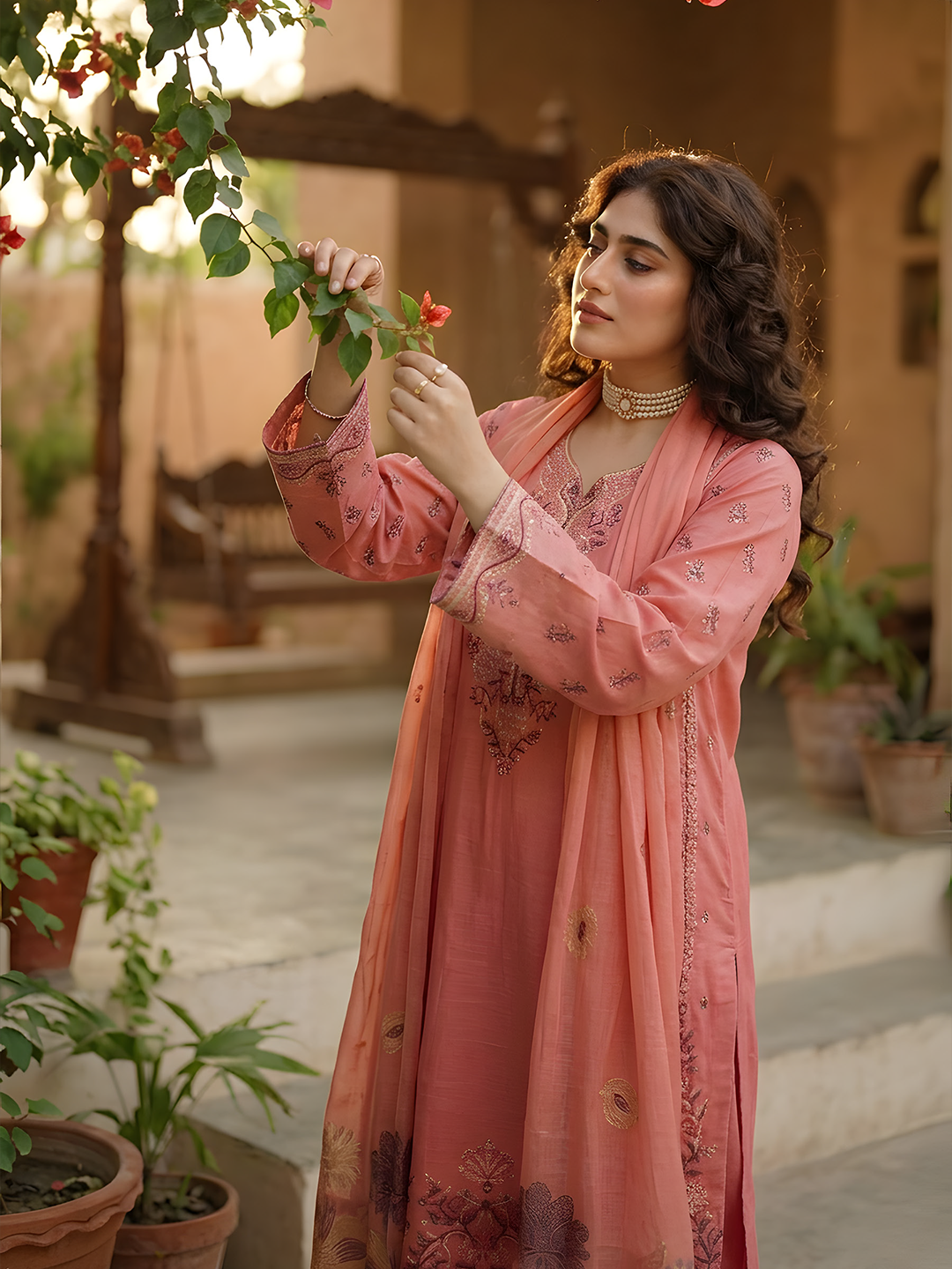 Umaiza - Slub Embroidered Lawn - 3PC Suit - D-04