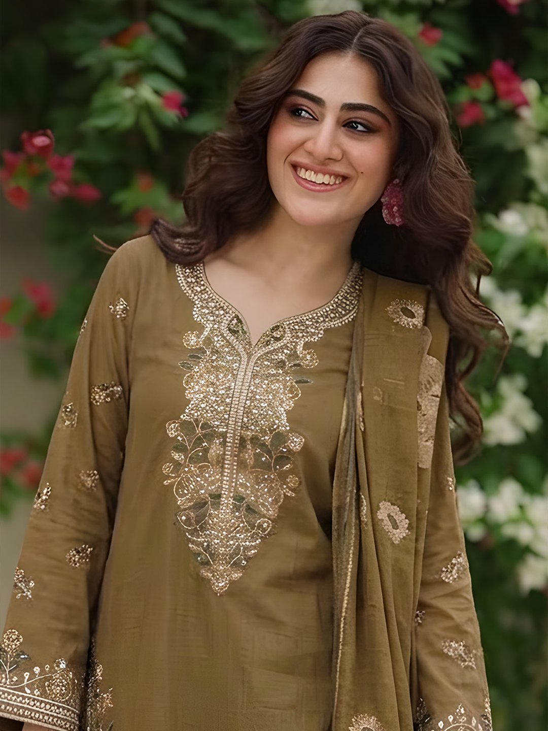 Umaiza - Slub Embroidered Lawn - 3PC Suit - D-02