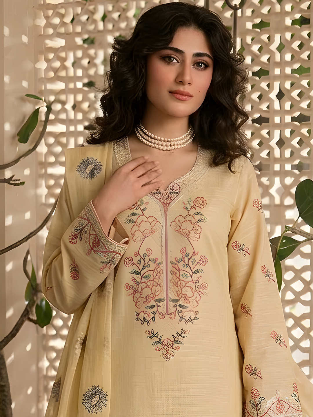 Umaiza - Slub Embroidered Lawn - 3PC Suit - D-03