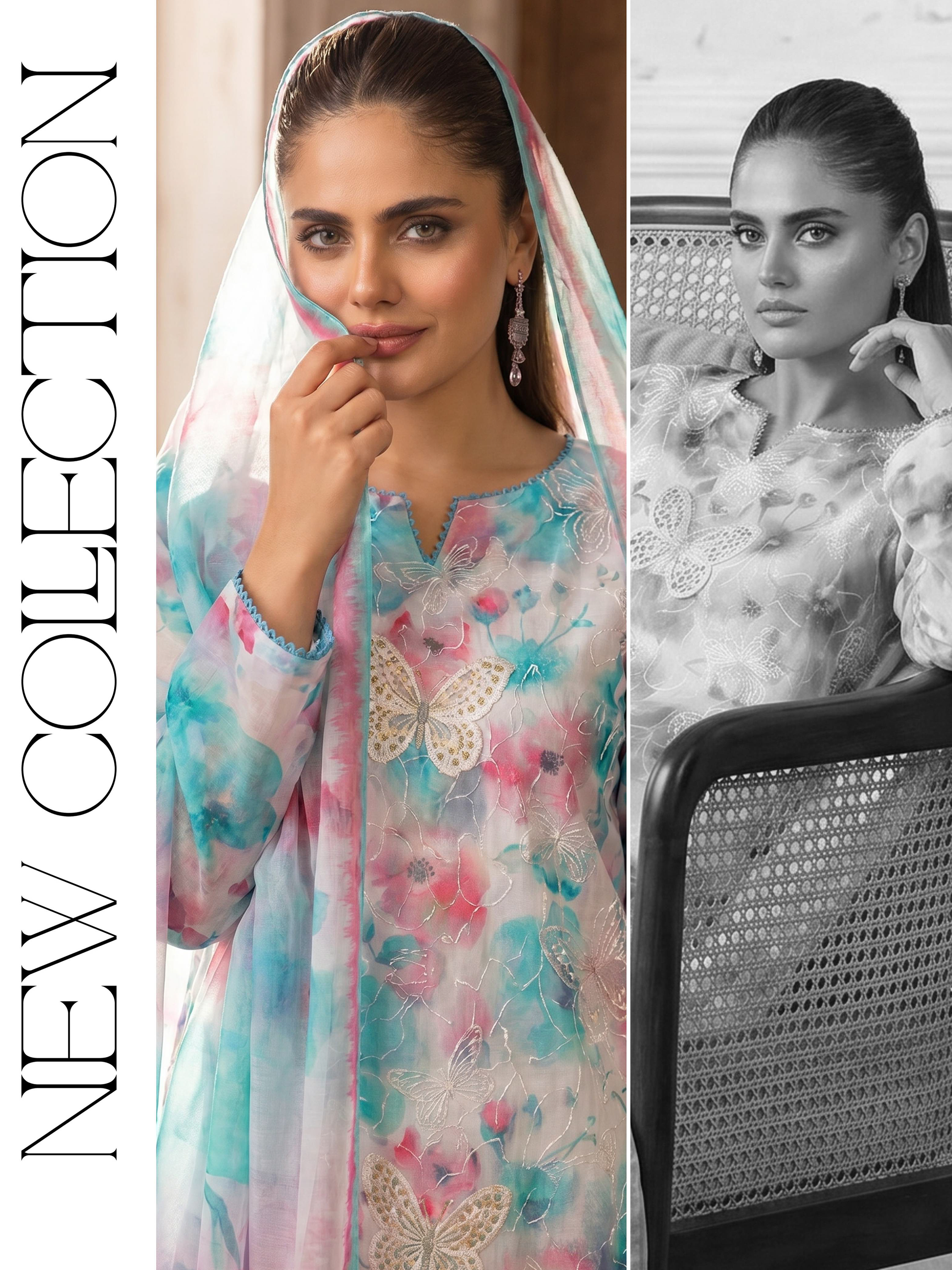 Butterfly - Digitally Printed Lawn Embroidery - 3PC Suit - D-02