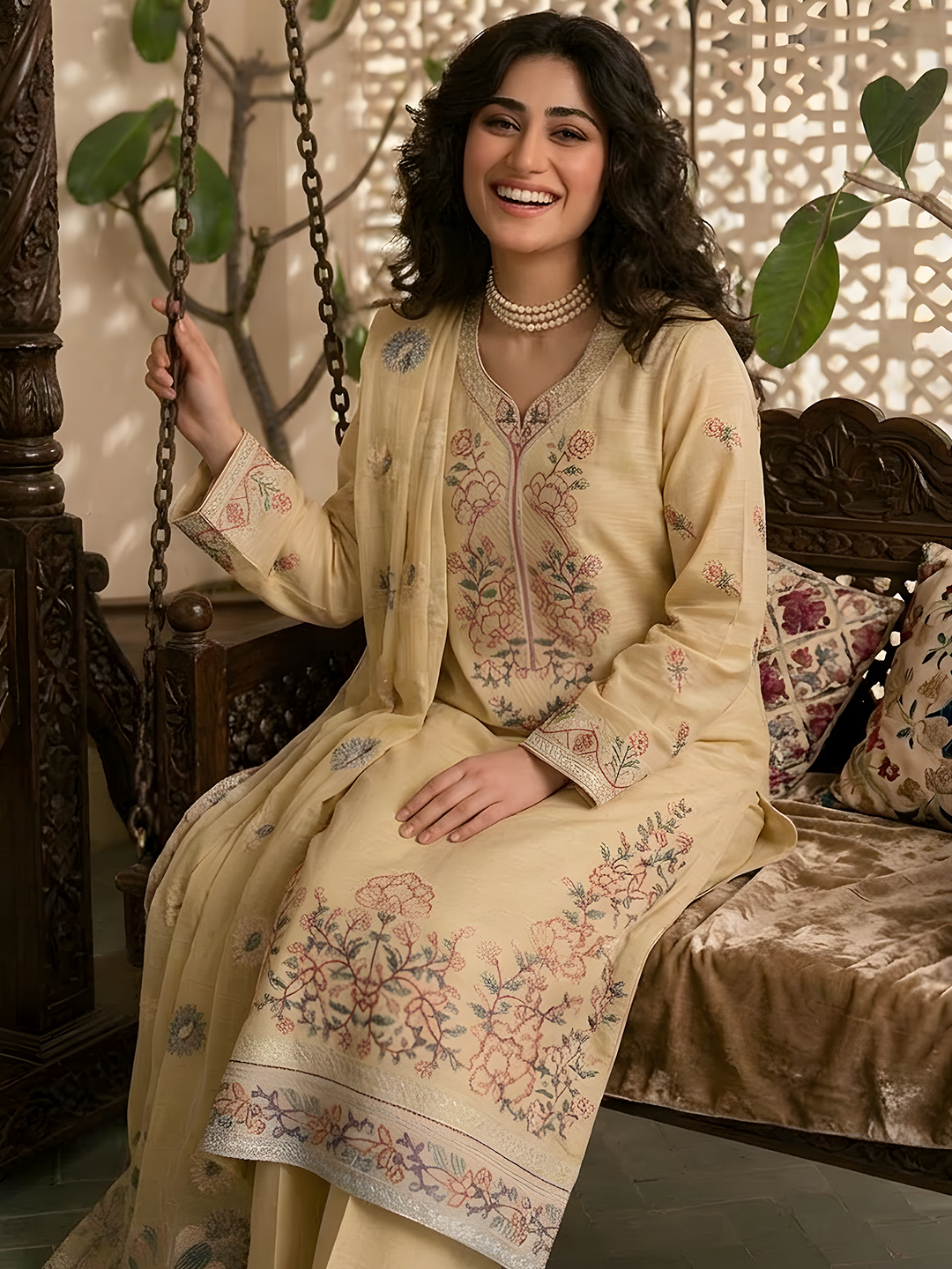 Umaiza - Slub Embroidered Lawn - 3PC Suit - D-03
