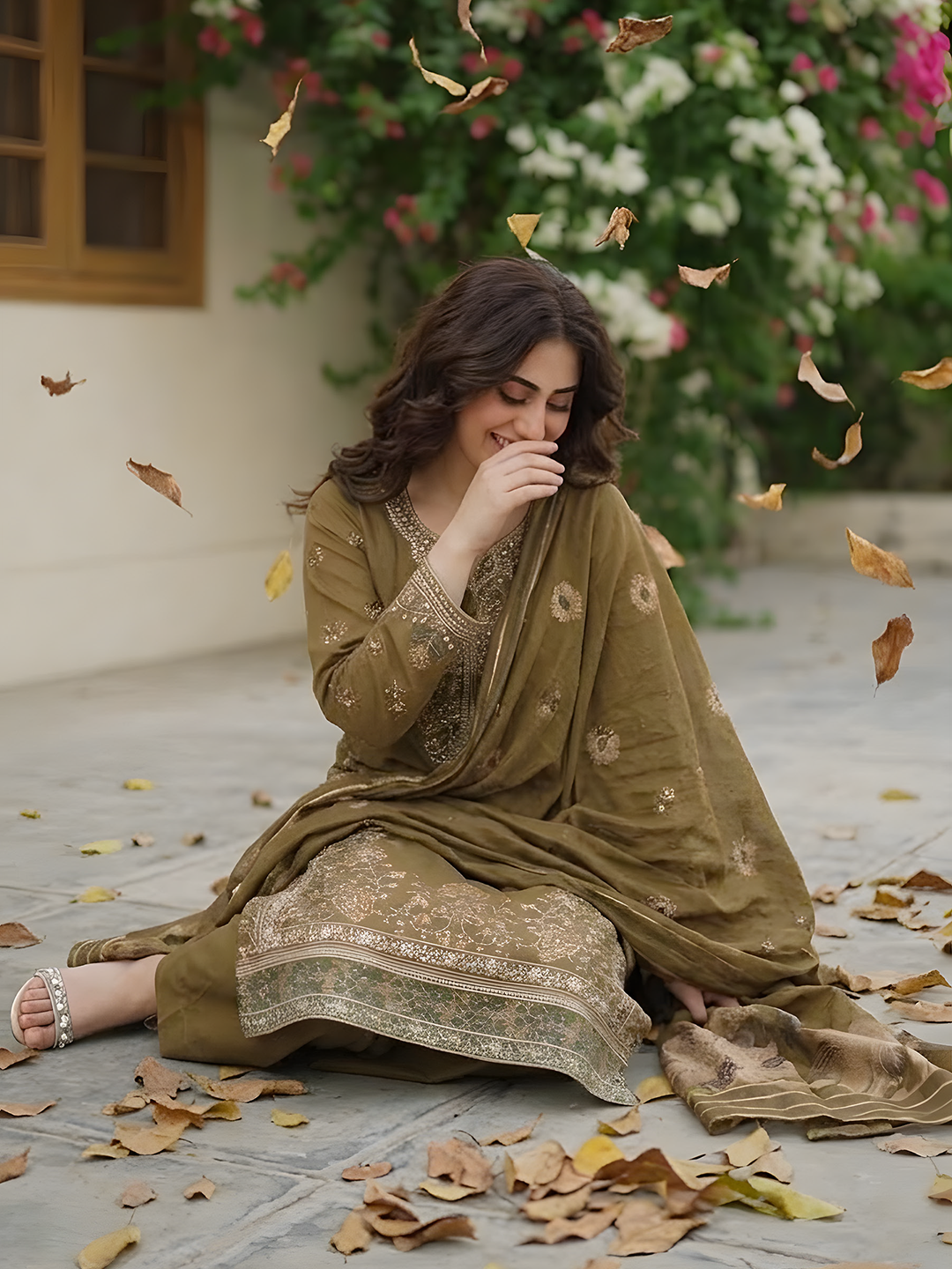 Umaiza - Slub Embroidered Lawn - 3PC Suit - D-02
