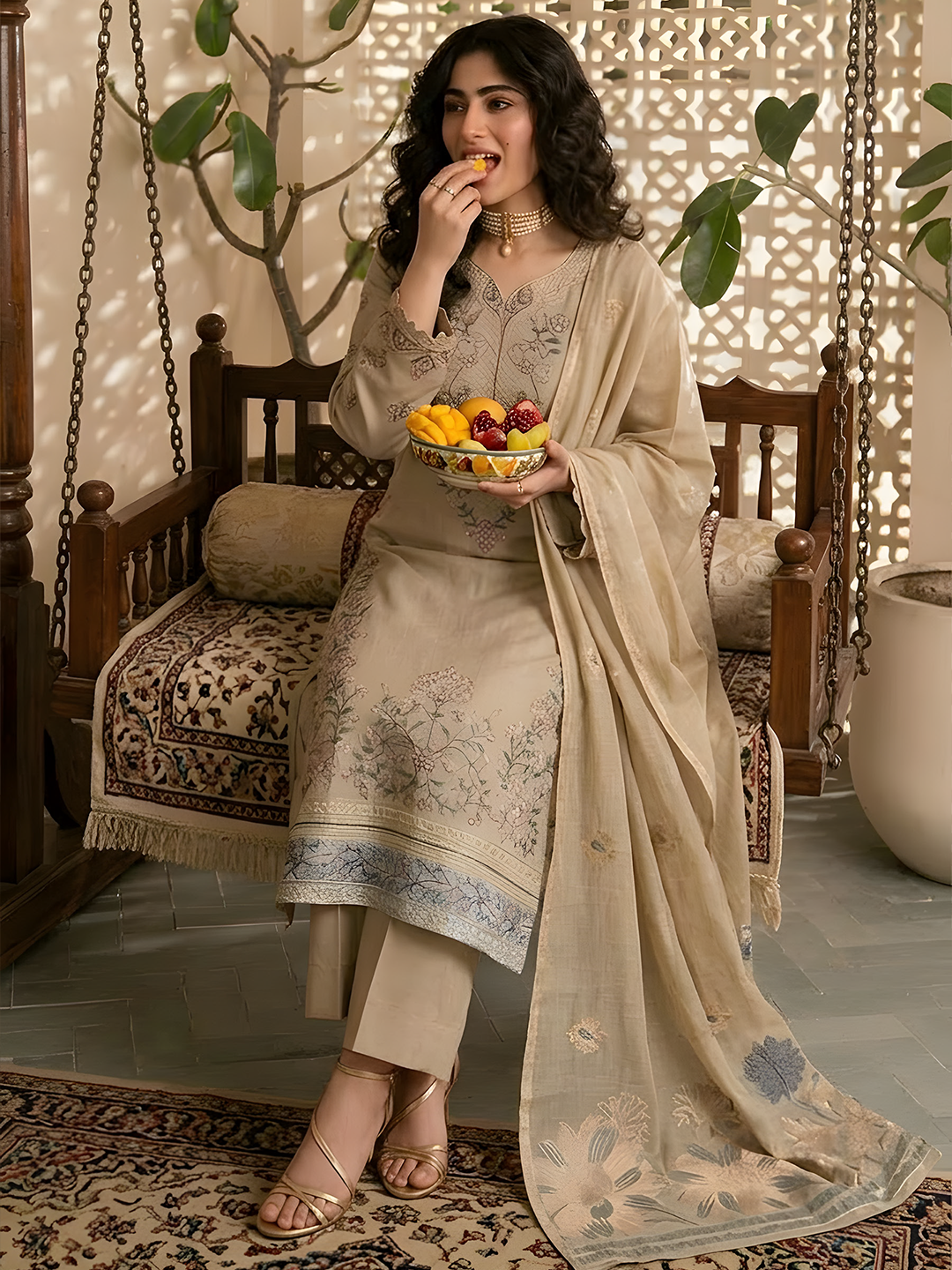 Umaiza - Slub Embroidered Lawn - 3PC Suit - D-08