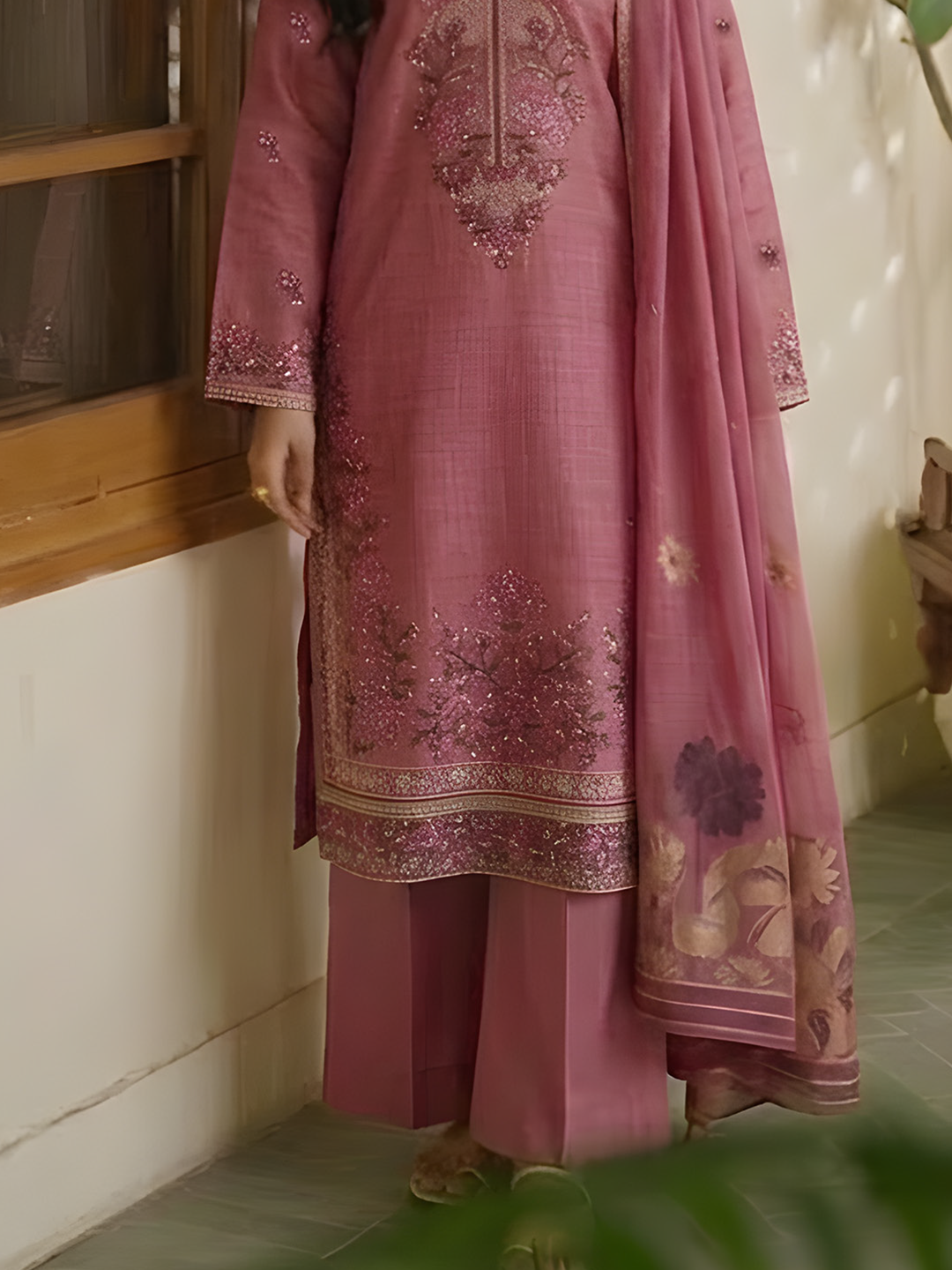 Umaiza - Slub Embroidered Lawn - 3PC Suit - D-07
