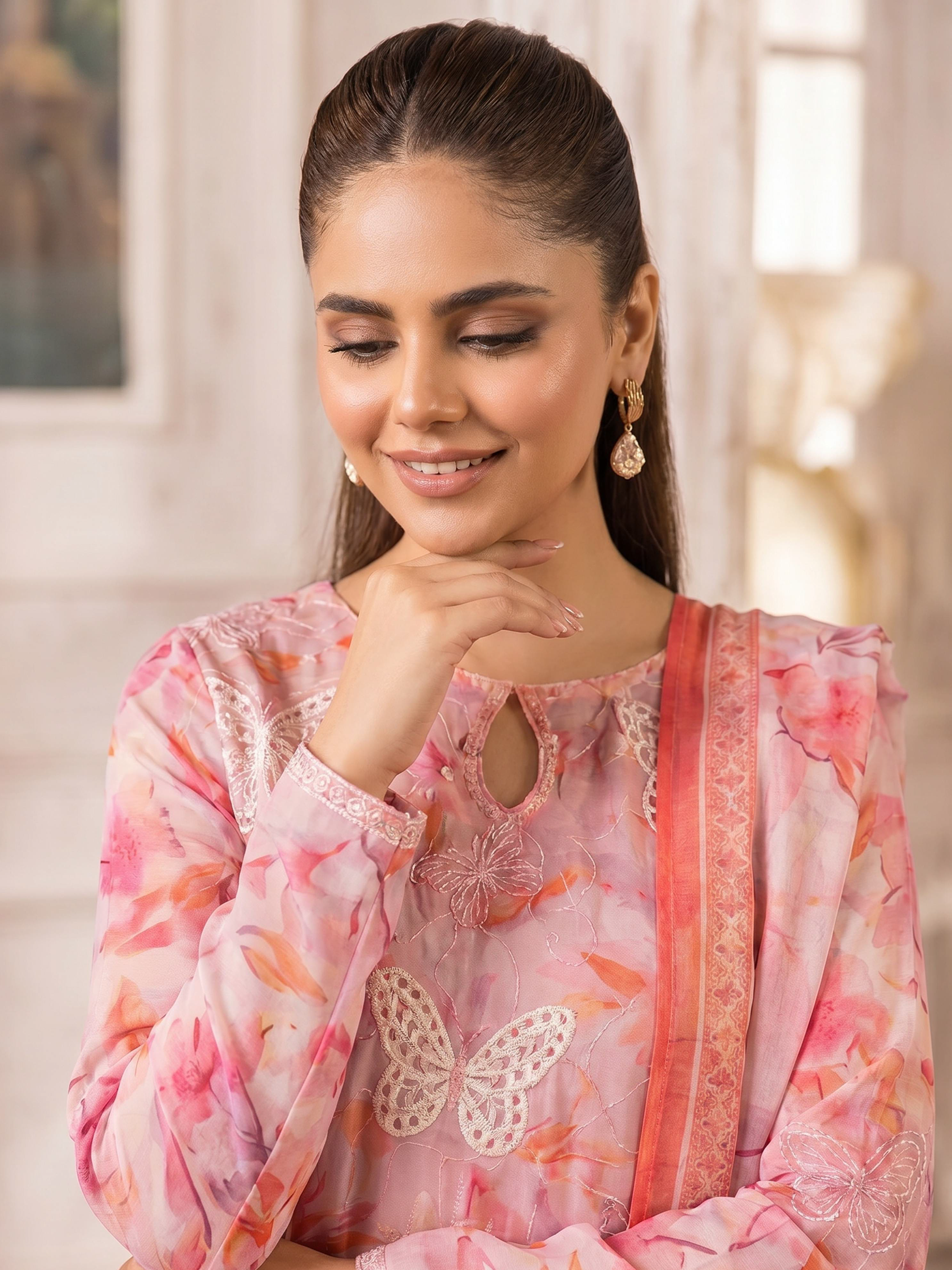 Butterfly - Digitally Printed Lawn Embroidery - 3PC Suit - D-03