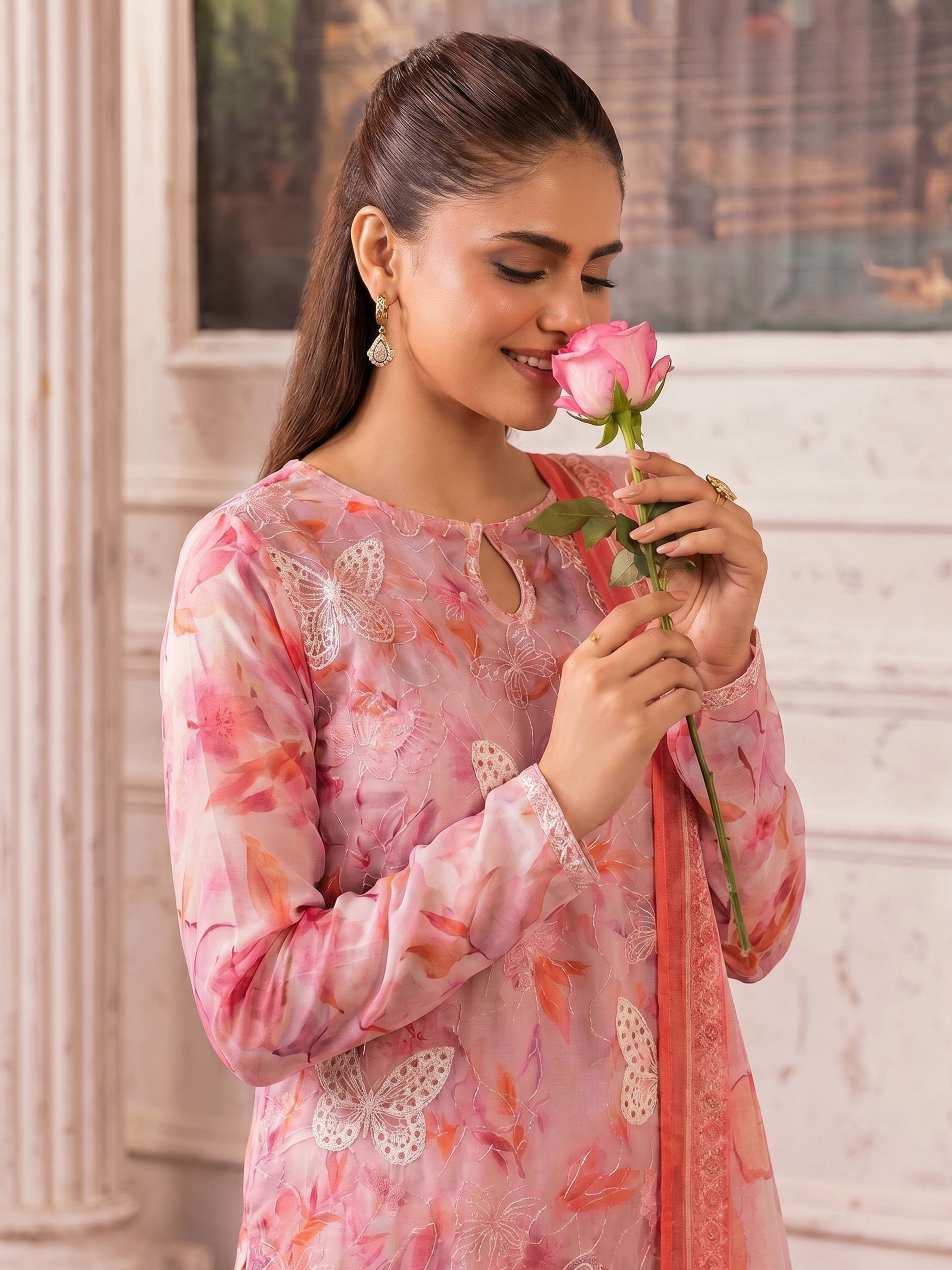 Butterfly - Digitally Printed Lawn Embroidery - 3PC Suit - D-03