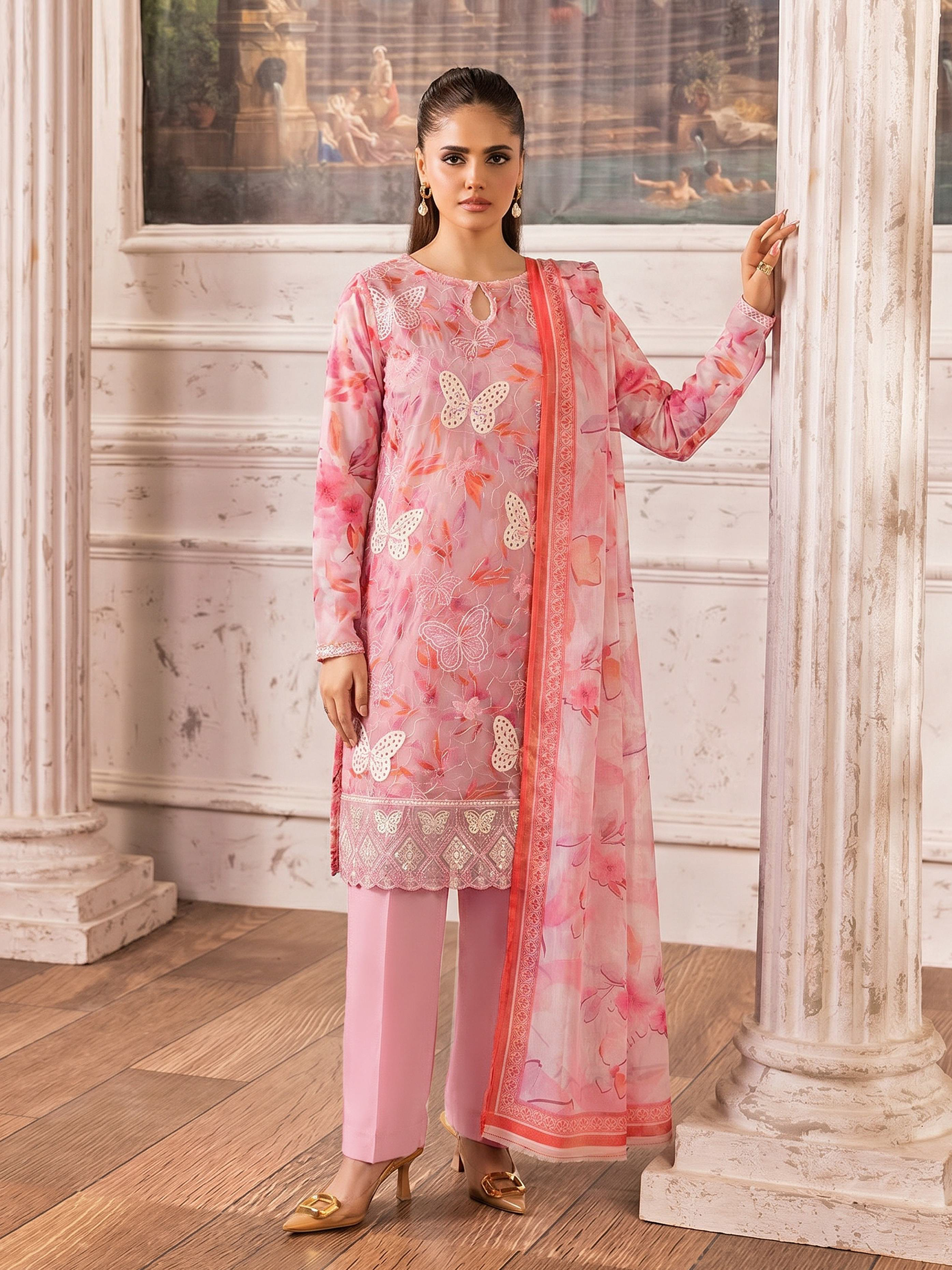 Butterfly - Digitally Printed Lawn Embroidery - 3PC Suit - D-03