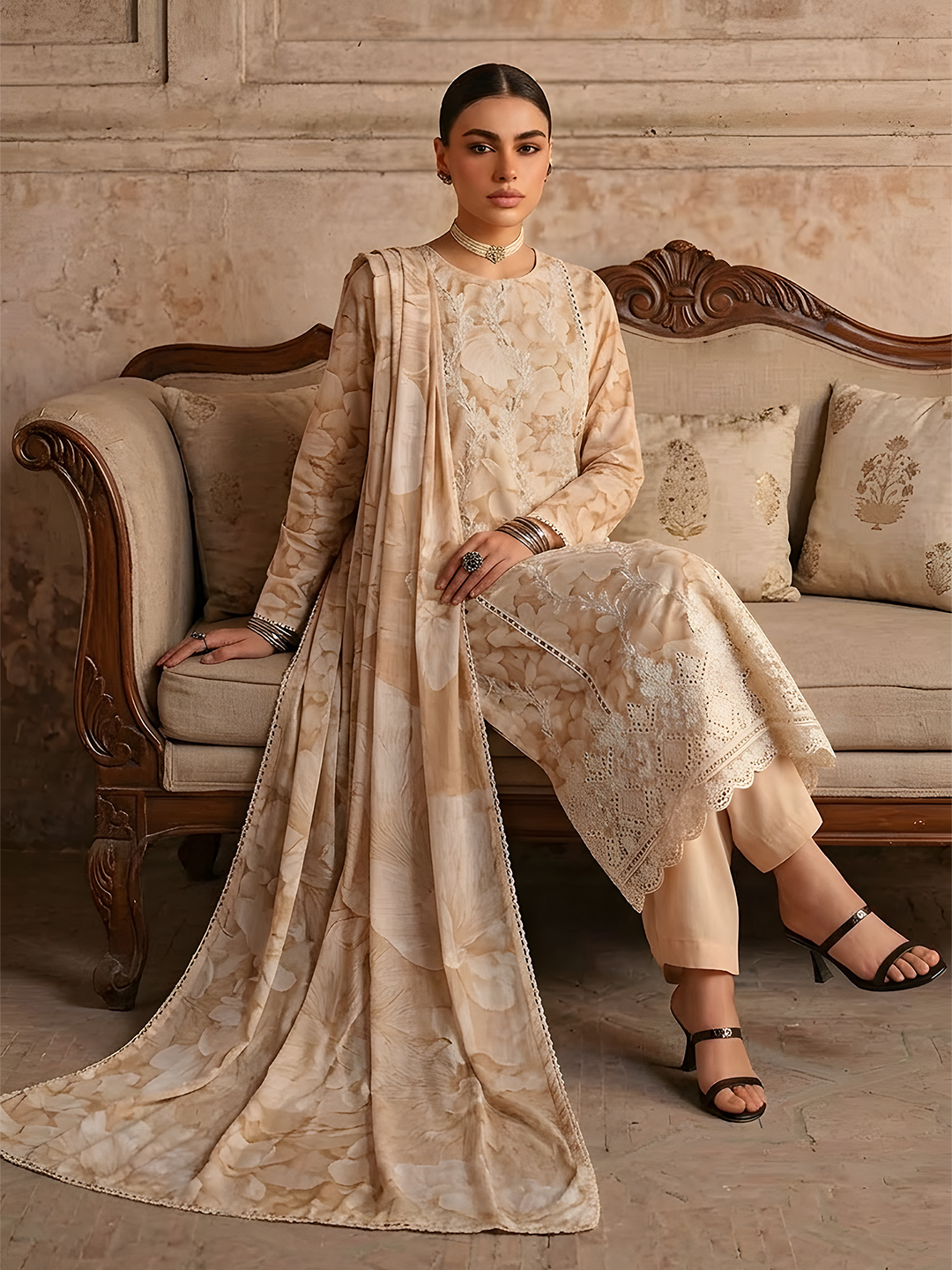 Seerat - Digital Printed Embroidered Lawn - 3PC Suit - D-03
