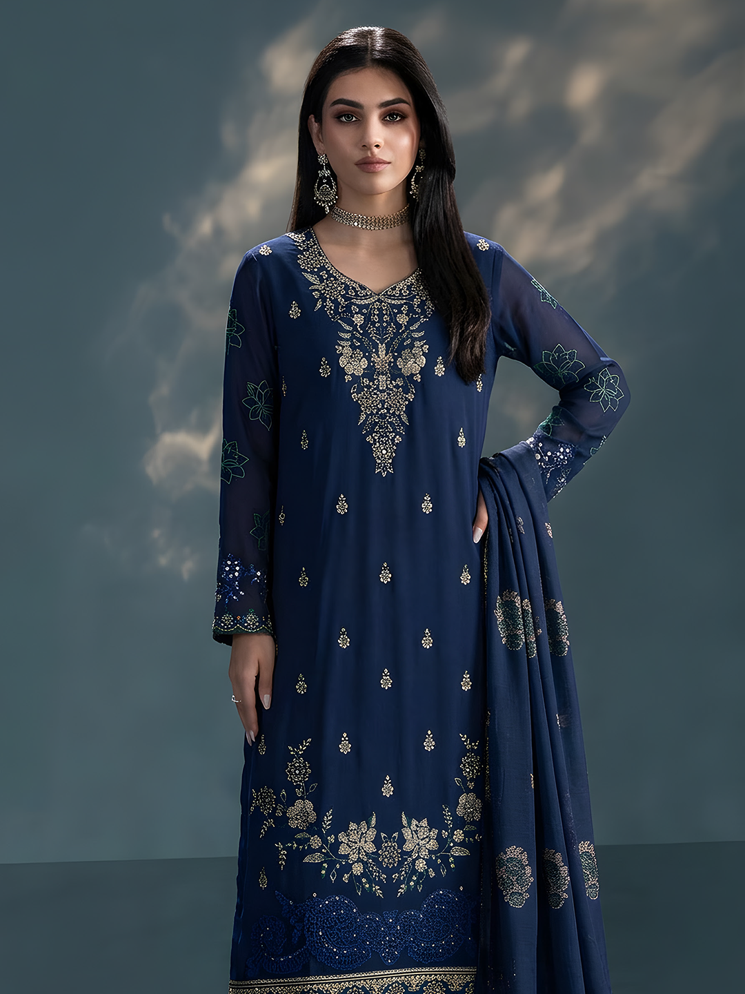 Komal - Doria Embroidered Lawn - 3PC Suit - D-03