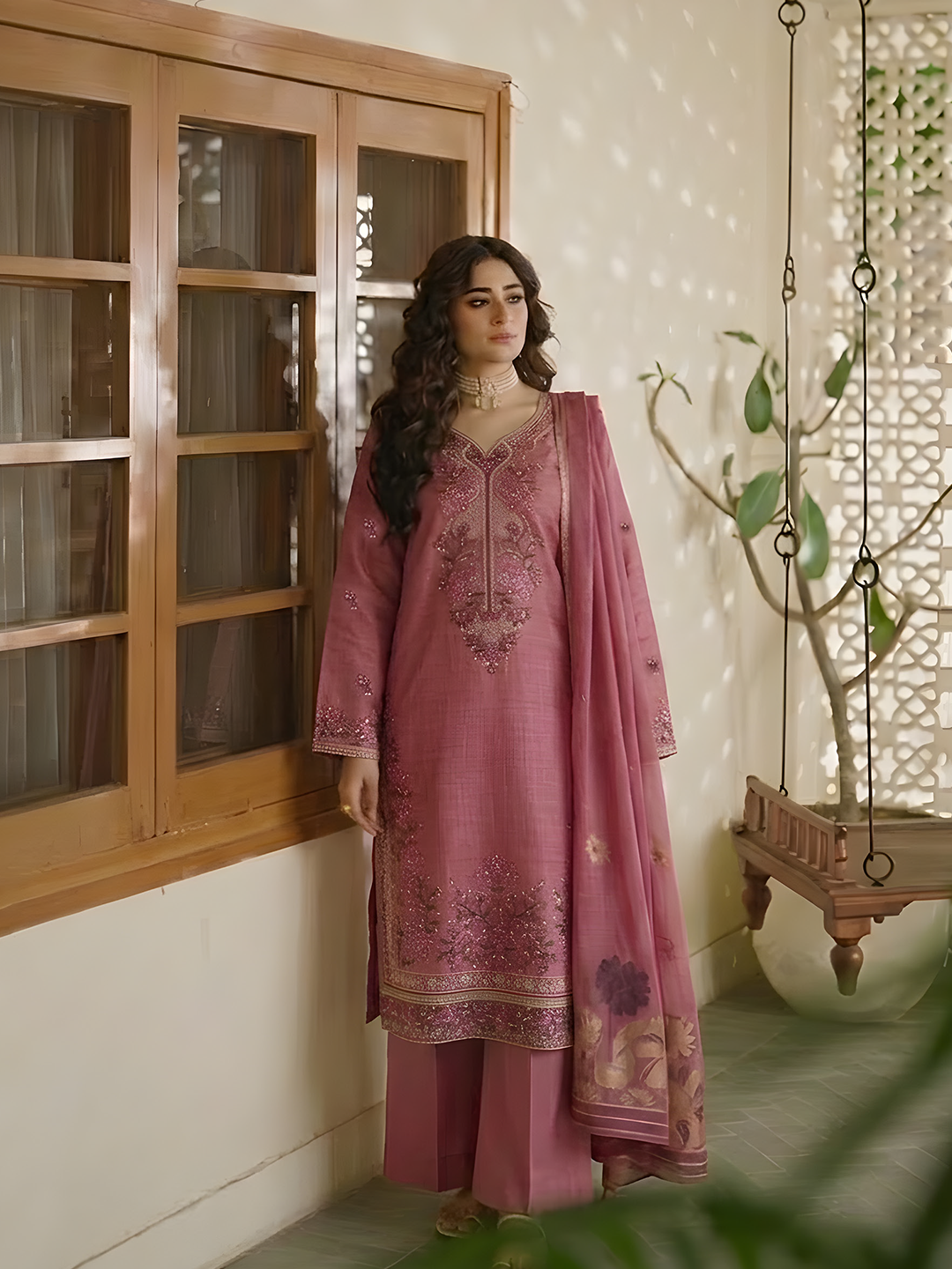 Umaiza - Slub Embroidered Lawn - 3PC Suit - D-07