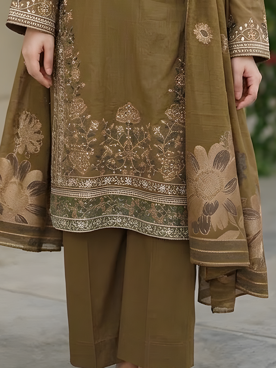 Umaiza - Slub Embroidered Lawn - 3PC Suit - D-02