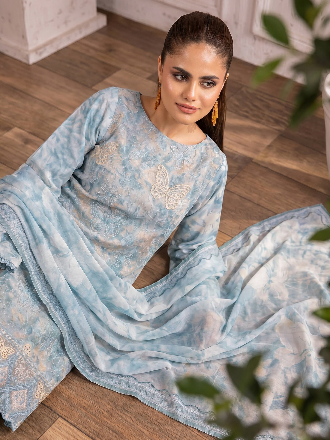 Butterfly - Digitally Printed Lawn Embroidery - 3PC Suit - D-04