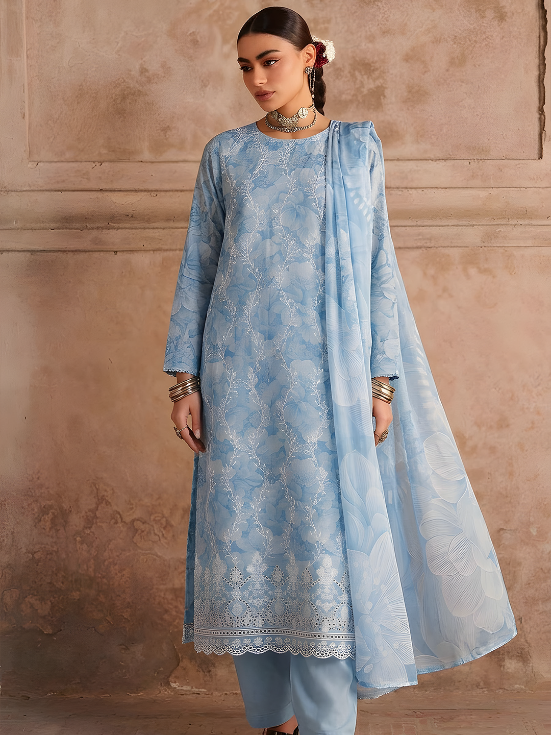 Seerat - Digital Printed Embroidered Lawn - 3PC Suit - D-04