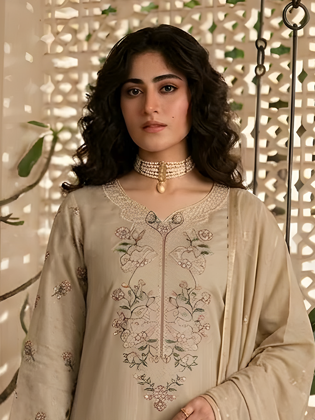 Umaiza - Slub Embroidered Lawn - 3PC Suit - D-08