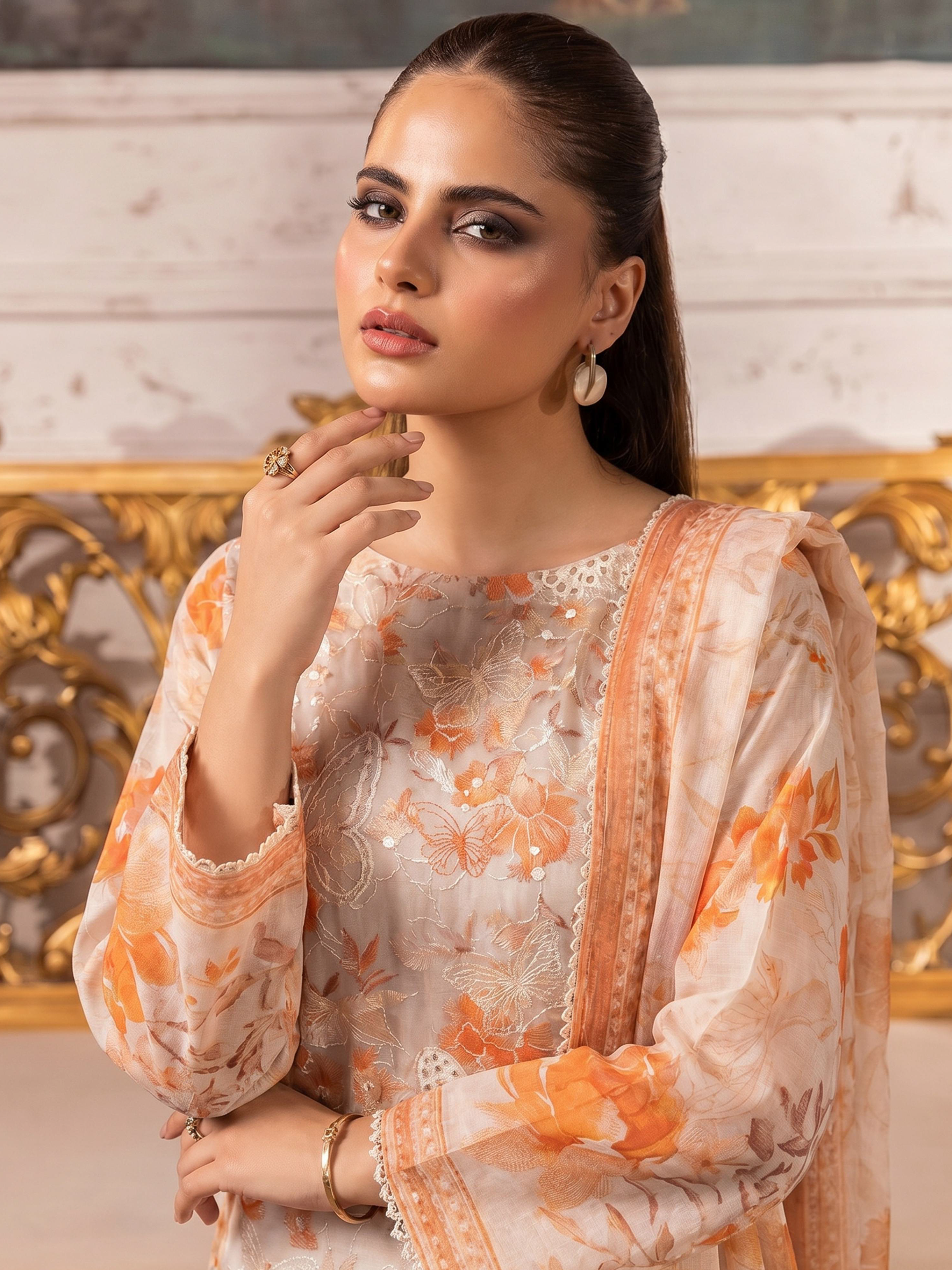 Butterfly - Digitally Printed Lawn Embroidery - 3PC Suit - D-05