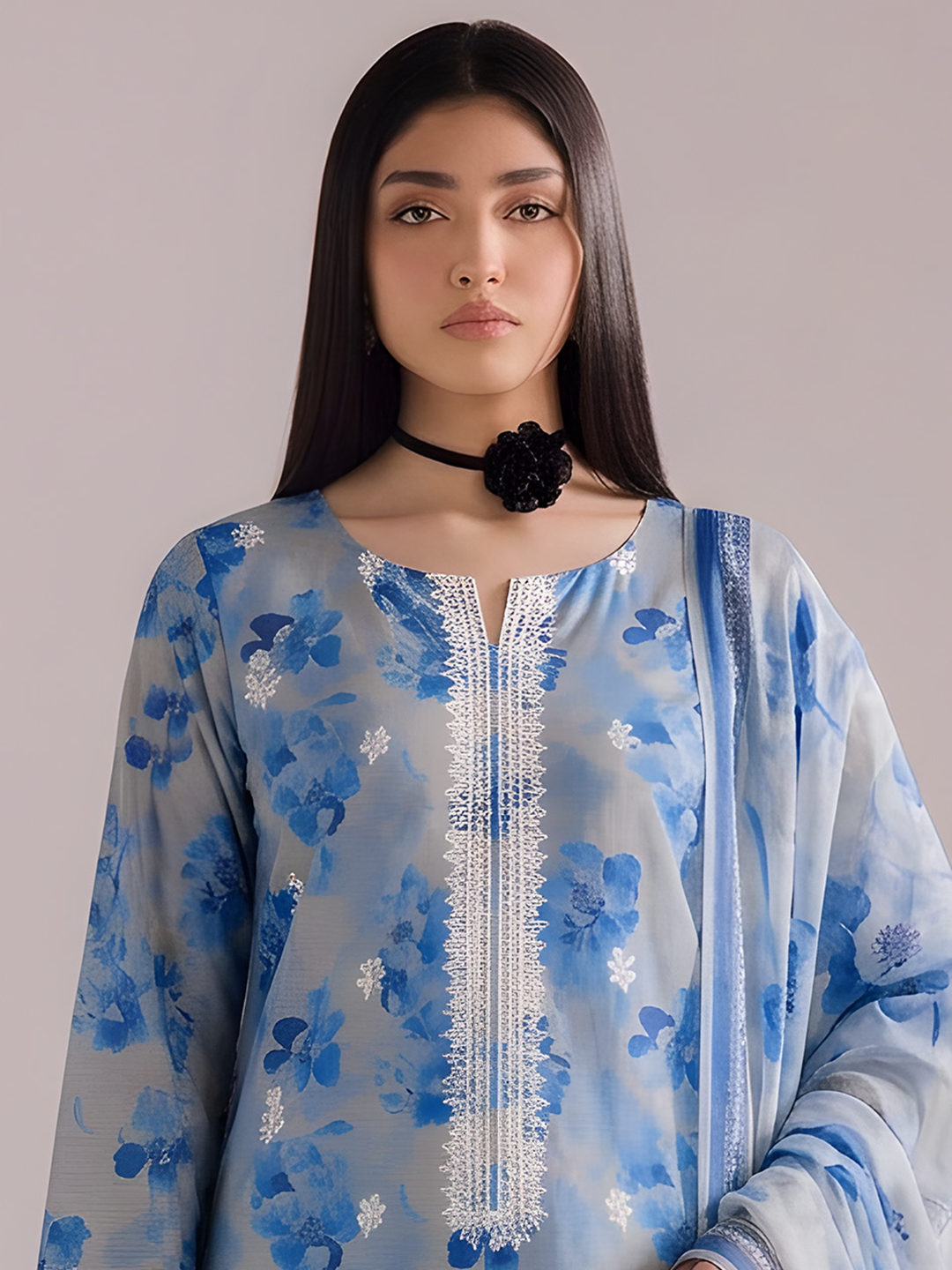 Titlee - Digital Embroidered Fancy Lawn - 3PC Suit - D-01