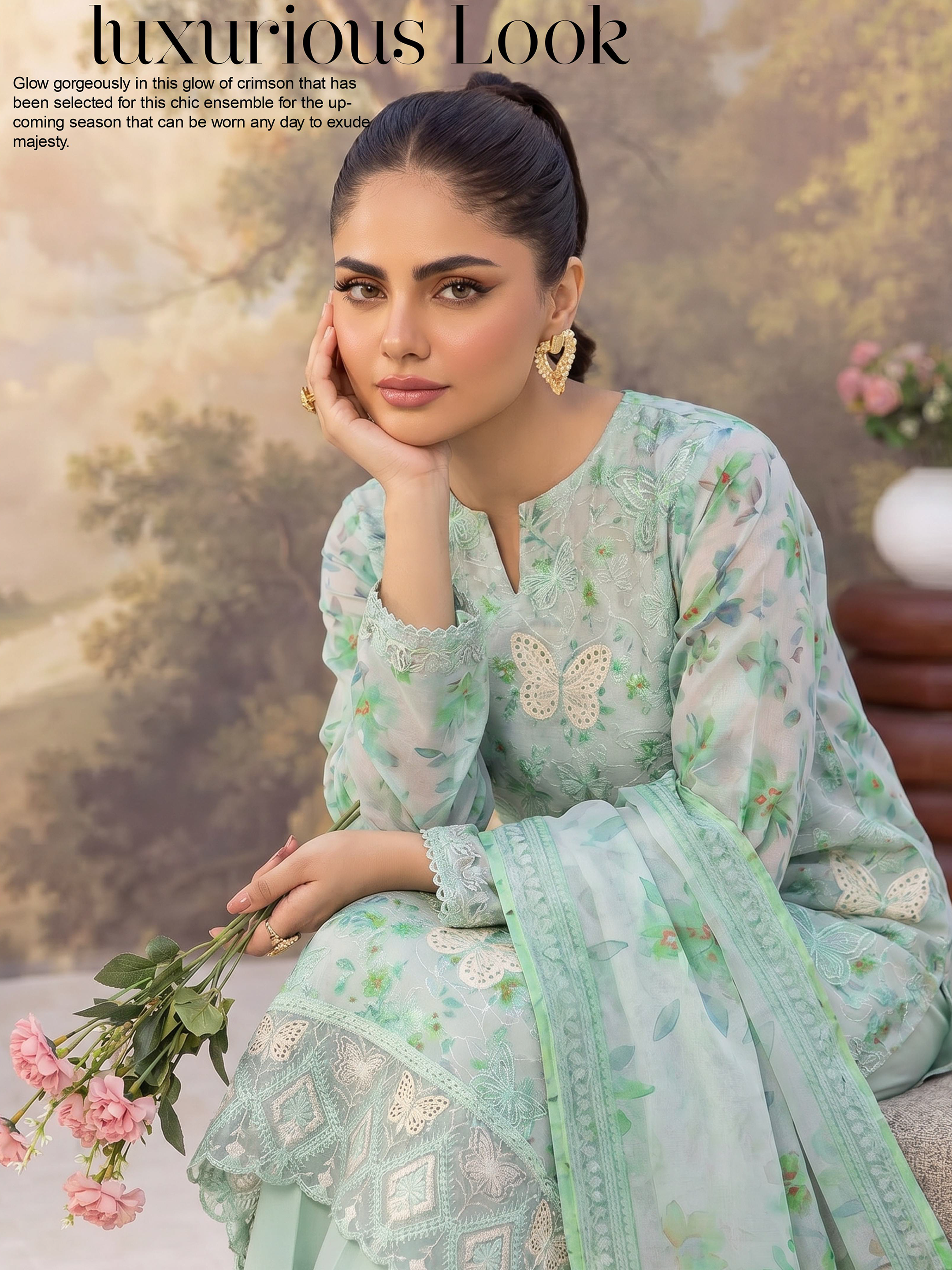 Butterfly - Digitally Printed Lawn Embroidery - 3PC Suit - D-06