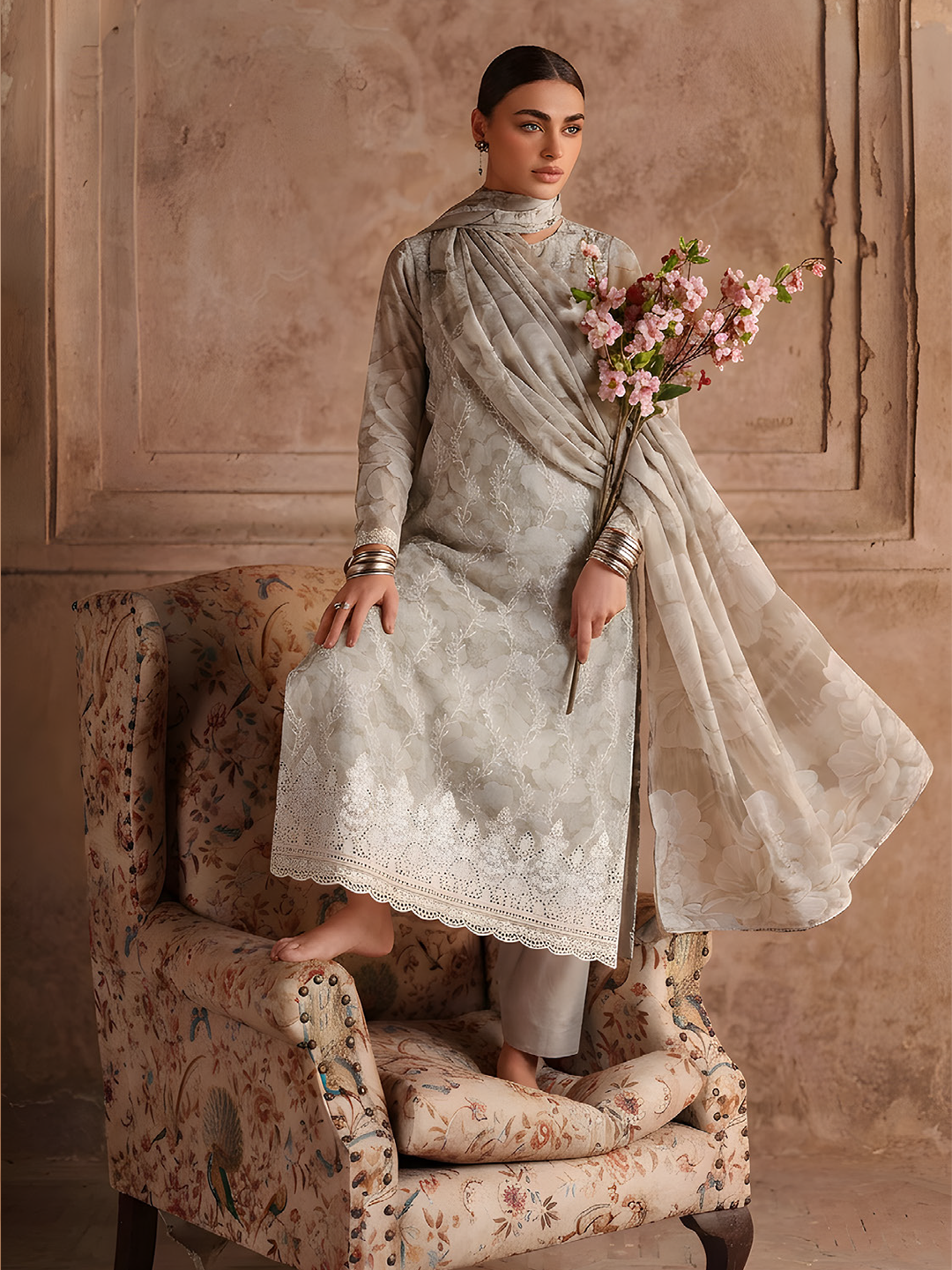 Seerat - Digital Printed Embroidered Lawn - 3PC Suit - D-06