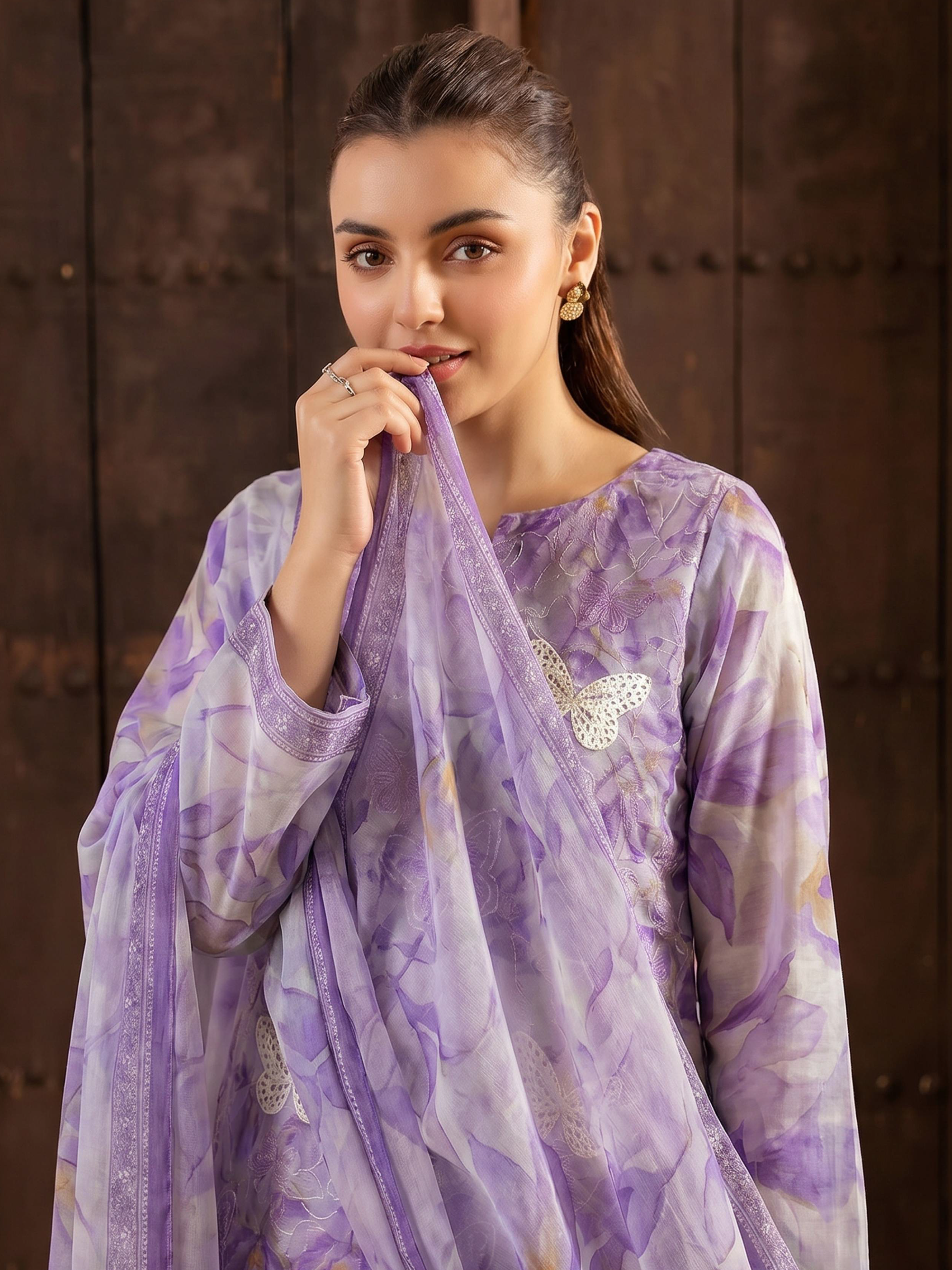 Butterfly - Digitally Printed Lawn Embroidery - 3PC Suit - D-07