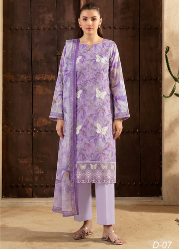 Butterfly - Digitally Printed Lawn Embroidery - 3PC Suit - D-07
