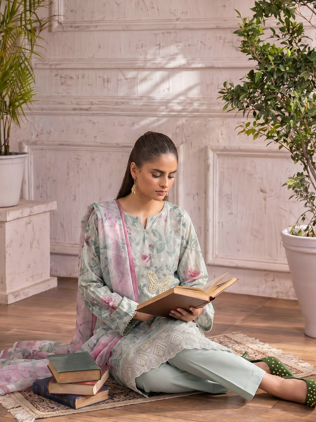 Butterfly - Digitally Printed Lawn Embroidery - 3PC Suit - D-08