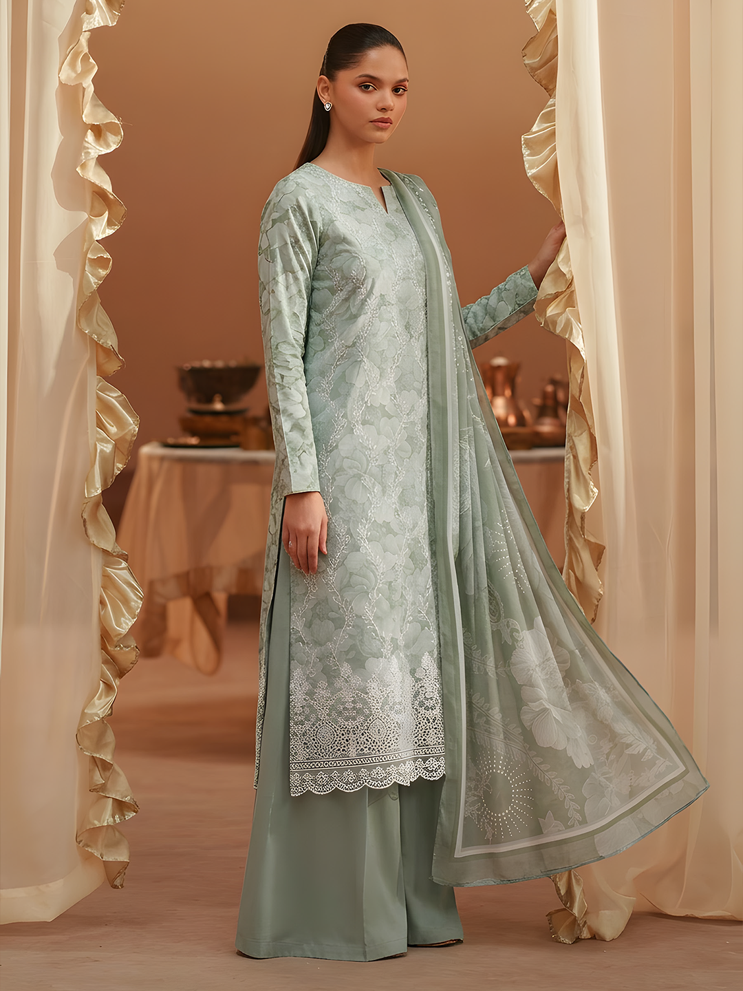 Seerat - Digital Printed Embroidered Lawn - 3PC Suit - D-08