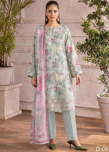 Butterfly - Digitally Printed Lawn Embroidery - 3PC Suit - D-08