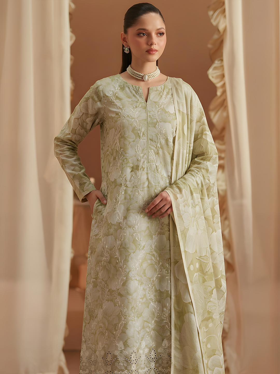 Seerat - Digital Printed Embroidered Lawn - 3PC Suit - D-10