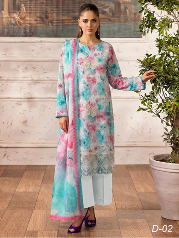 Butterfly - Digitally Printed Lawn Embroidery - 3PC Suit - D-02